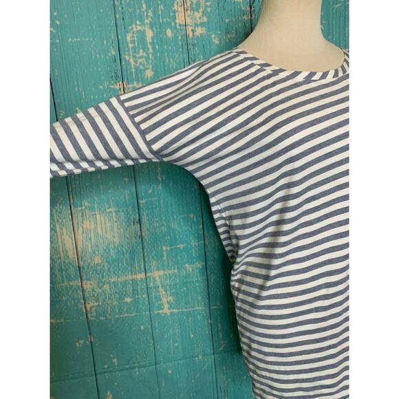 Theory gray cream striped Cotton Asymmetrical 3/4 Sleeve Top Size Small - Picture 6 of 6